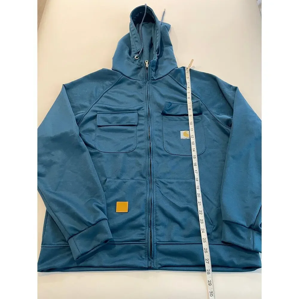 Carhartt Full Zip Hooded Jacket Blue Workwear Utility Performance Pocket Mens XL
